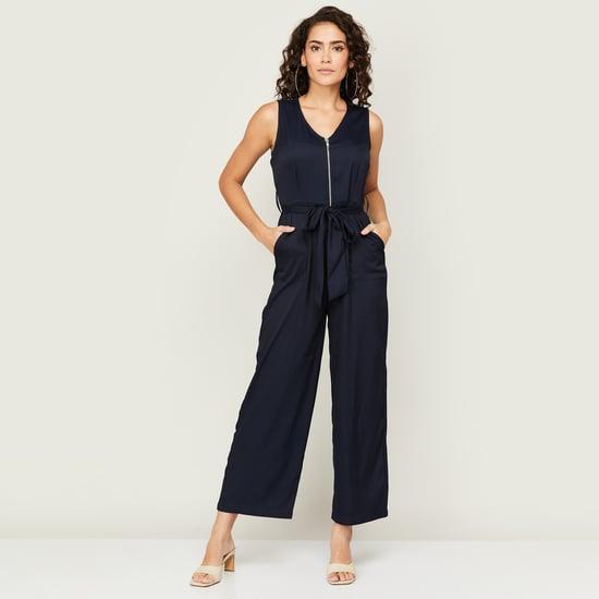 faballey women solid v-neck casual jumpsuit