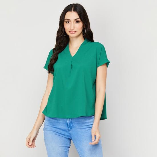 faballey women solid v-neck top