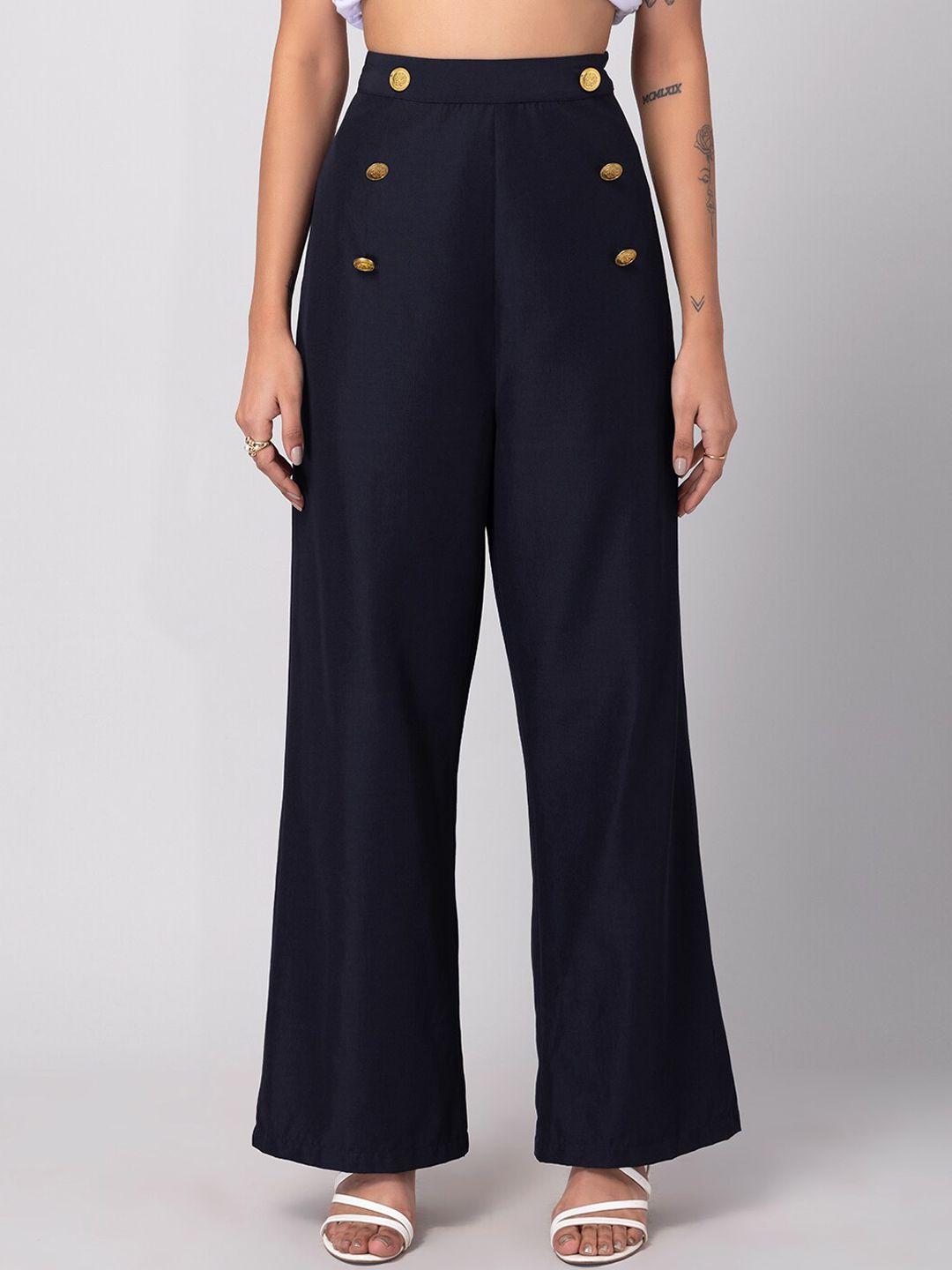 faballey women straight fit high-waist parallel trousers