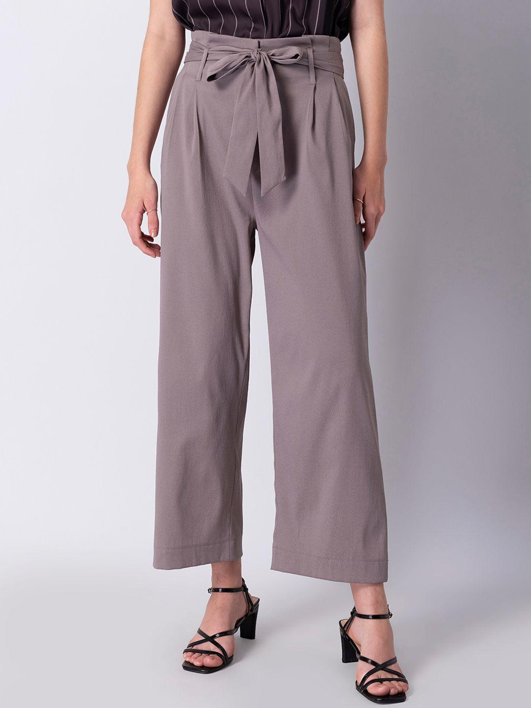 faballey women straight fit pleated parallel trousers