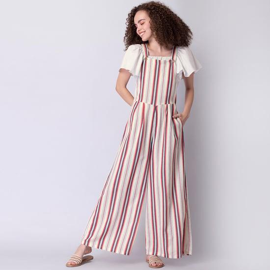 faballey women striped square neck jumpsuit