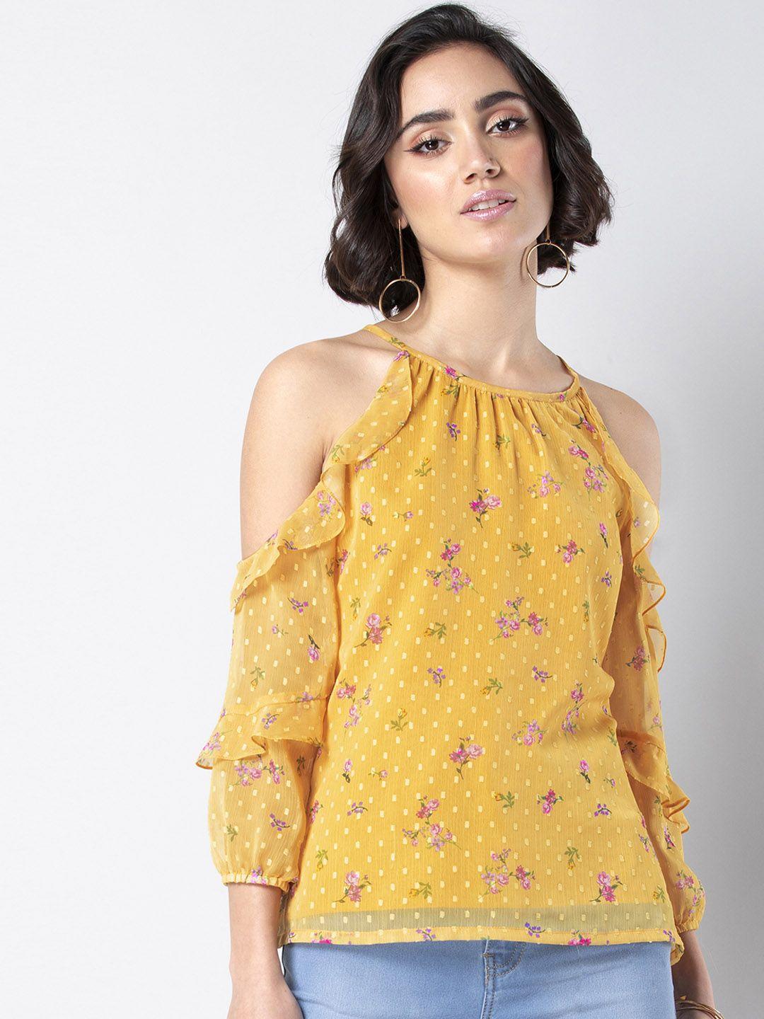 faballey women yellow & pink printed top