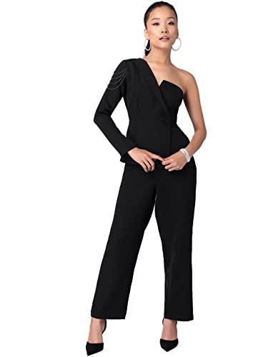 faballey x rimzim dadu black one shoulder embellished sleeve jumpsuit