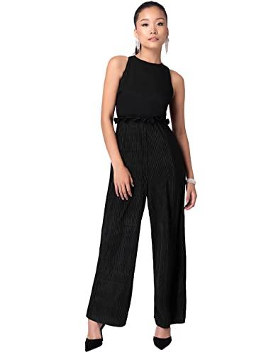 faballey x rimzim dadu black pleated belted jumpsuit