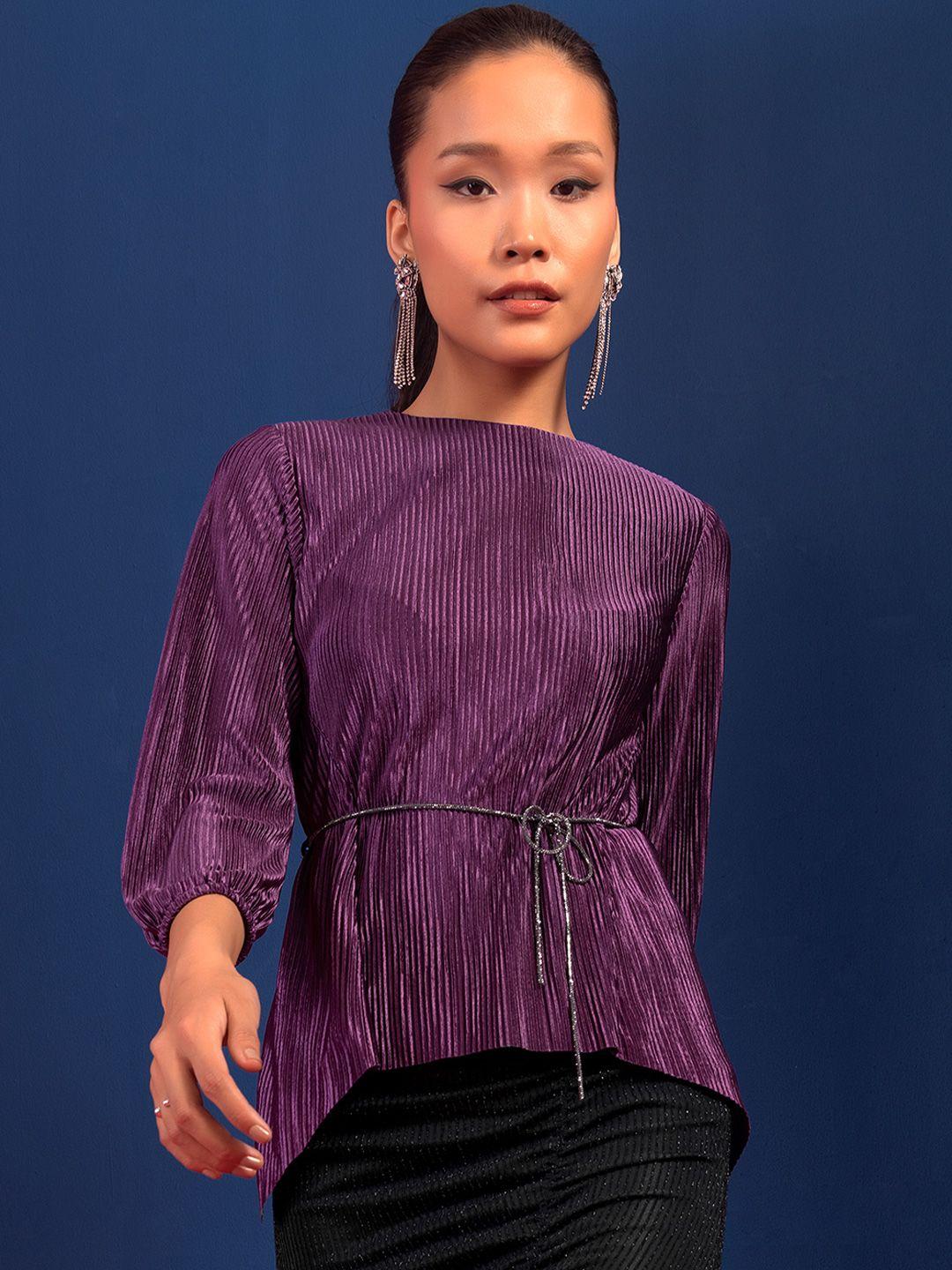 faballey x rimzim dadu purple pleated top with embellished belt