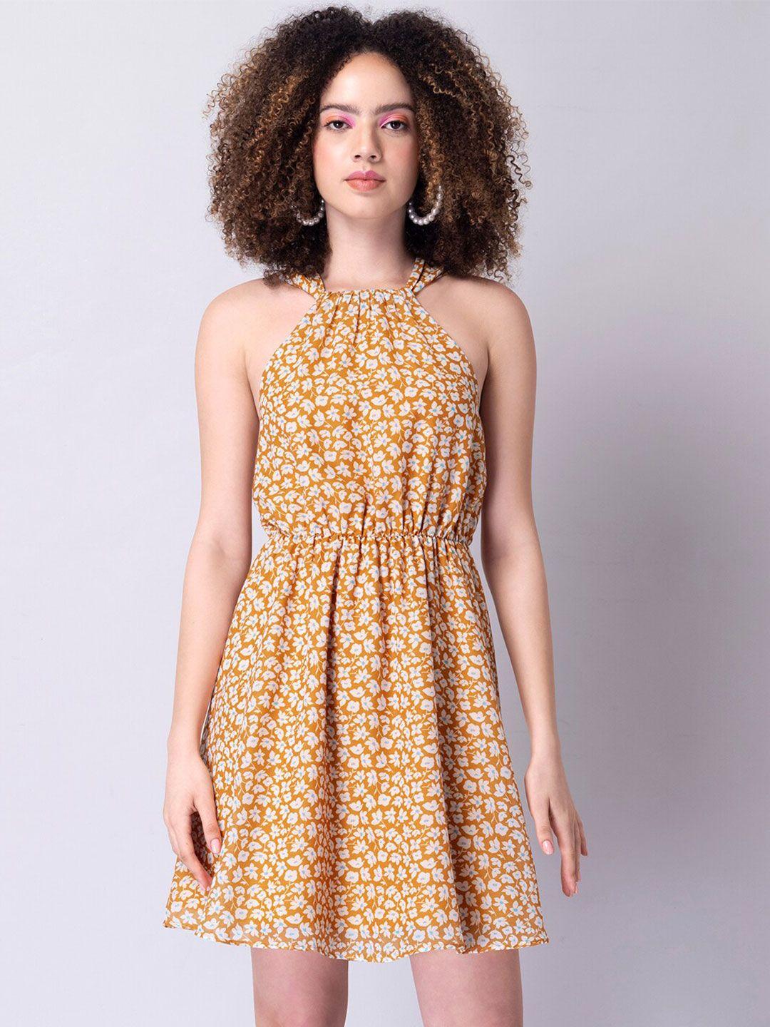 faballey yellow floral halter neck dress