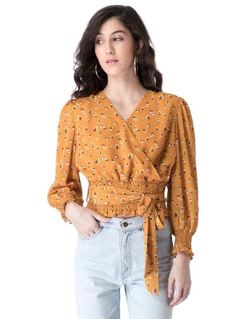 faballey yellow floral print top