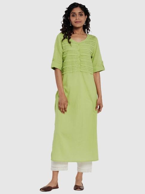 fabbasics by fabindia green cotton straight kurta