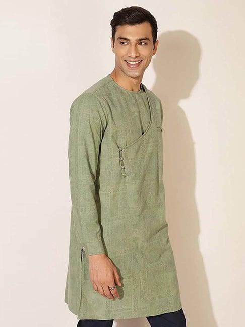 fabbasics by fabindia light green cotton regular fit printed kurta