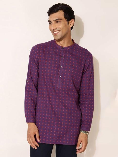 fabbasics by fabindia purple & red cotton slim fit floral print kurta