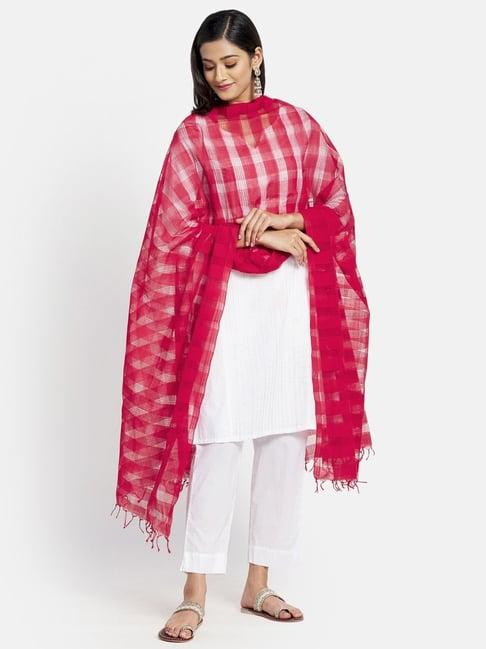 fabbasics by fabindia red cotton woven pattern dupatta