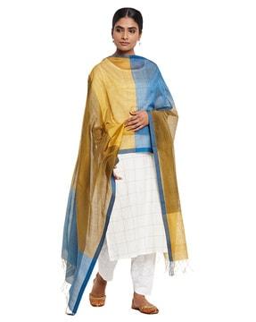 fabbasics colourblock cotton dupatta with tassels