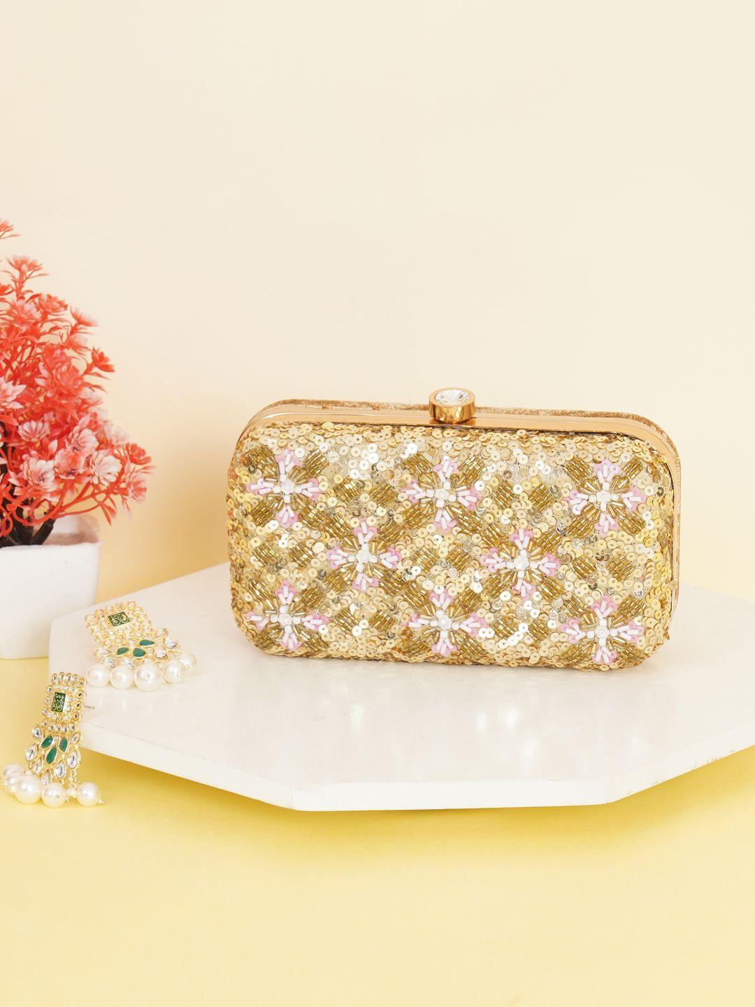 fabbhue gold-toned & pink embellished box clutch