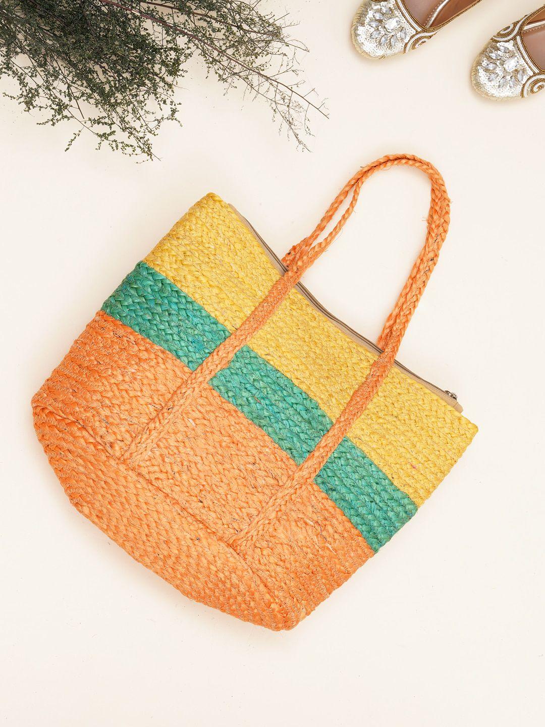 fabbhue colourblocked jute shopper tote bag