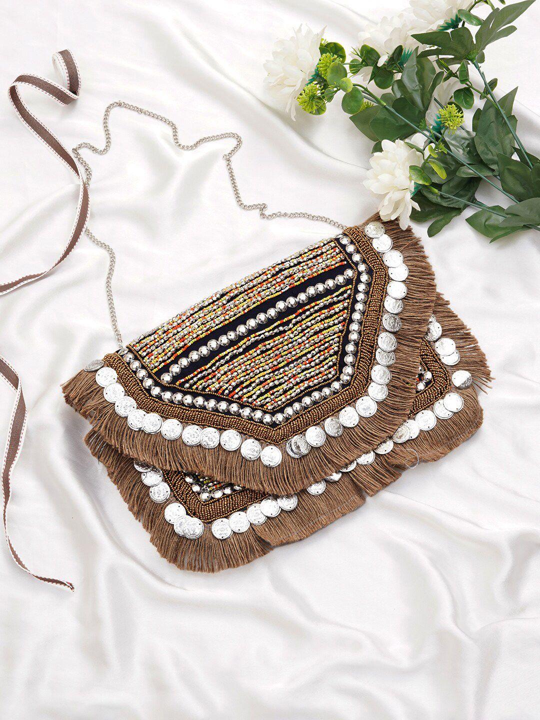 fabbhue multicoloured embroidered foldover clutch