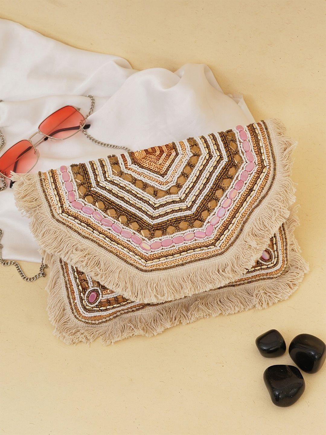 fabbhue multicoloured embroidered foldover clutch