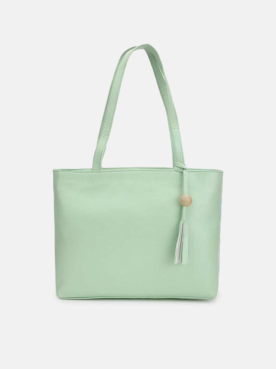fabbhue olive green pu shopper shoulder bag with tasselled