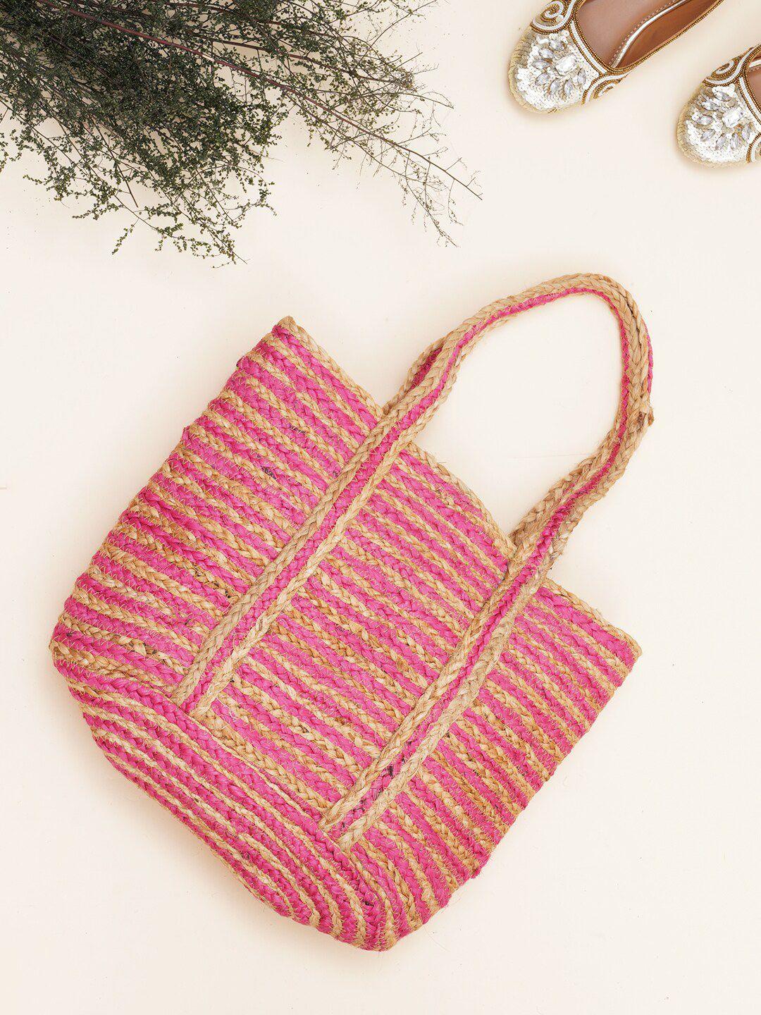 fabbhue striped jute shopper tote bag