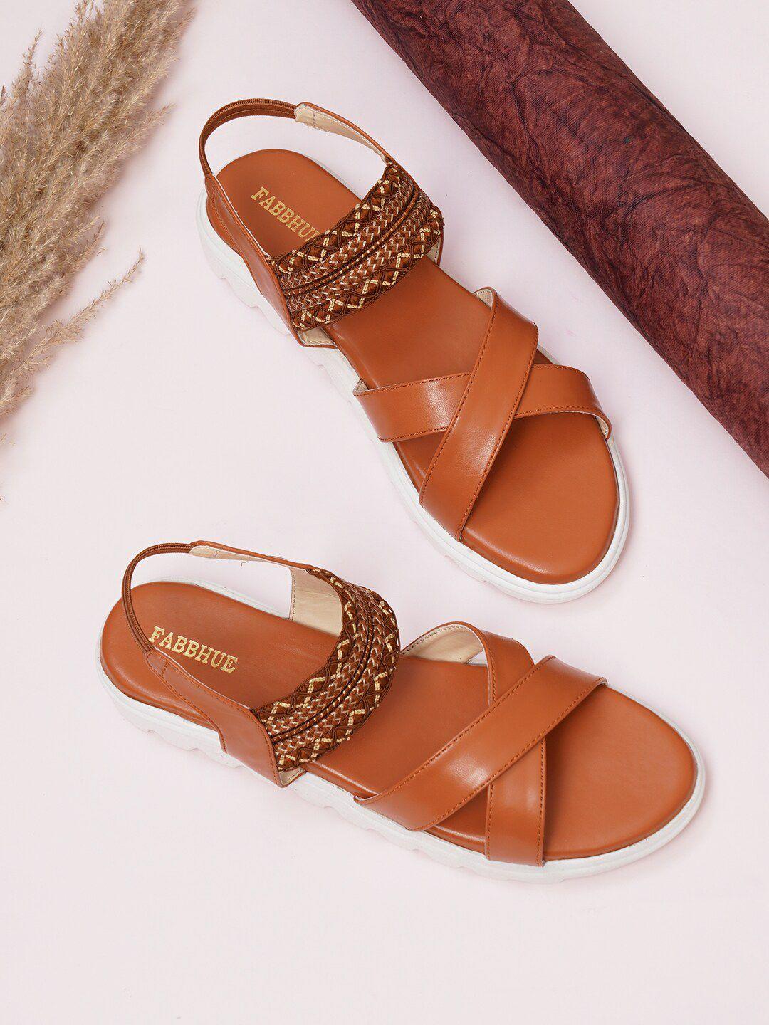 fabbhue textured cross strap open toe flats with backstrap