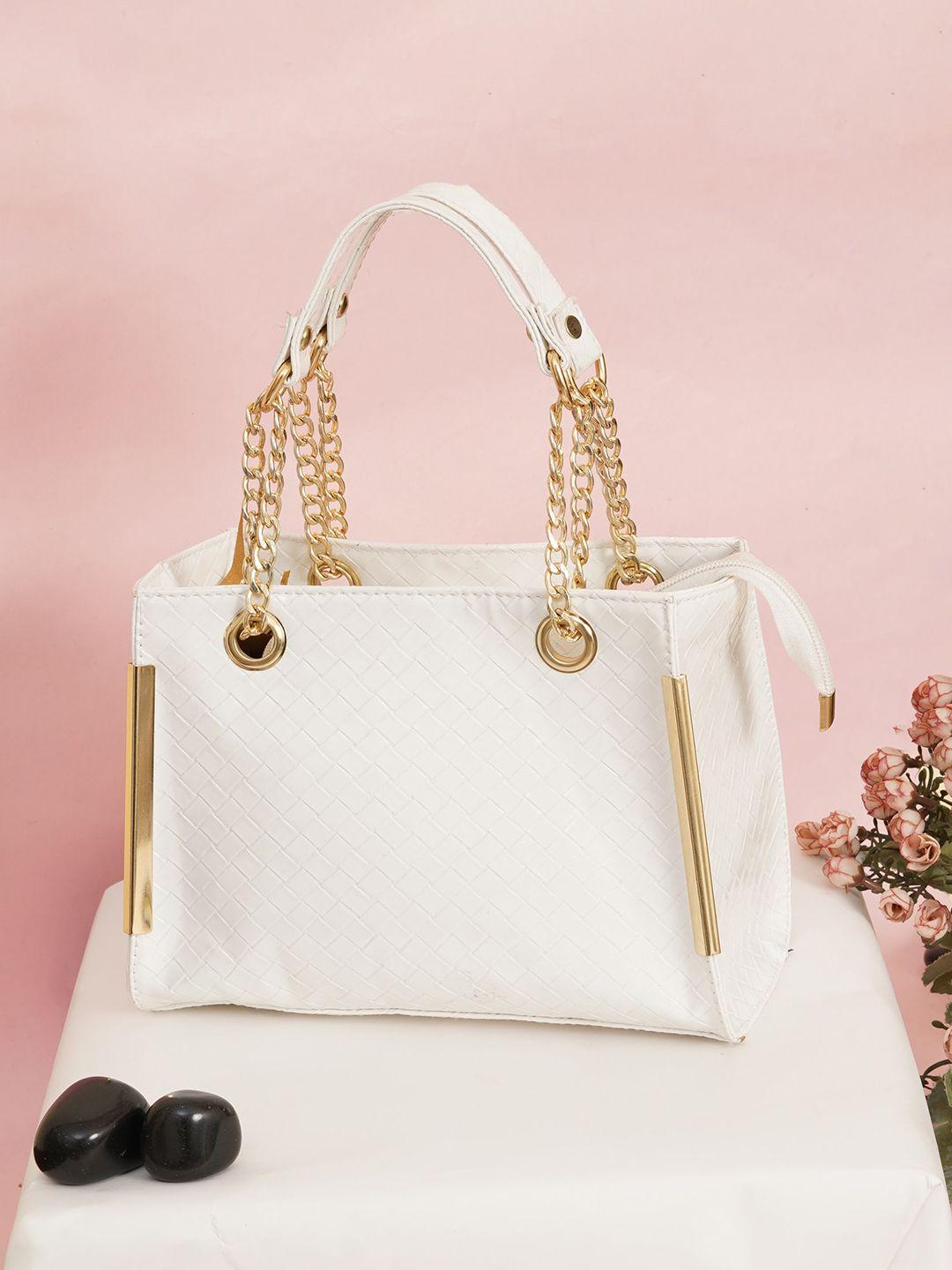 fabbhue white textured swagger handheld bag