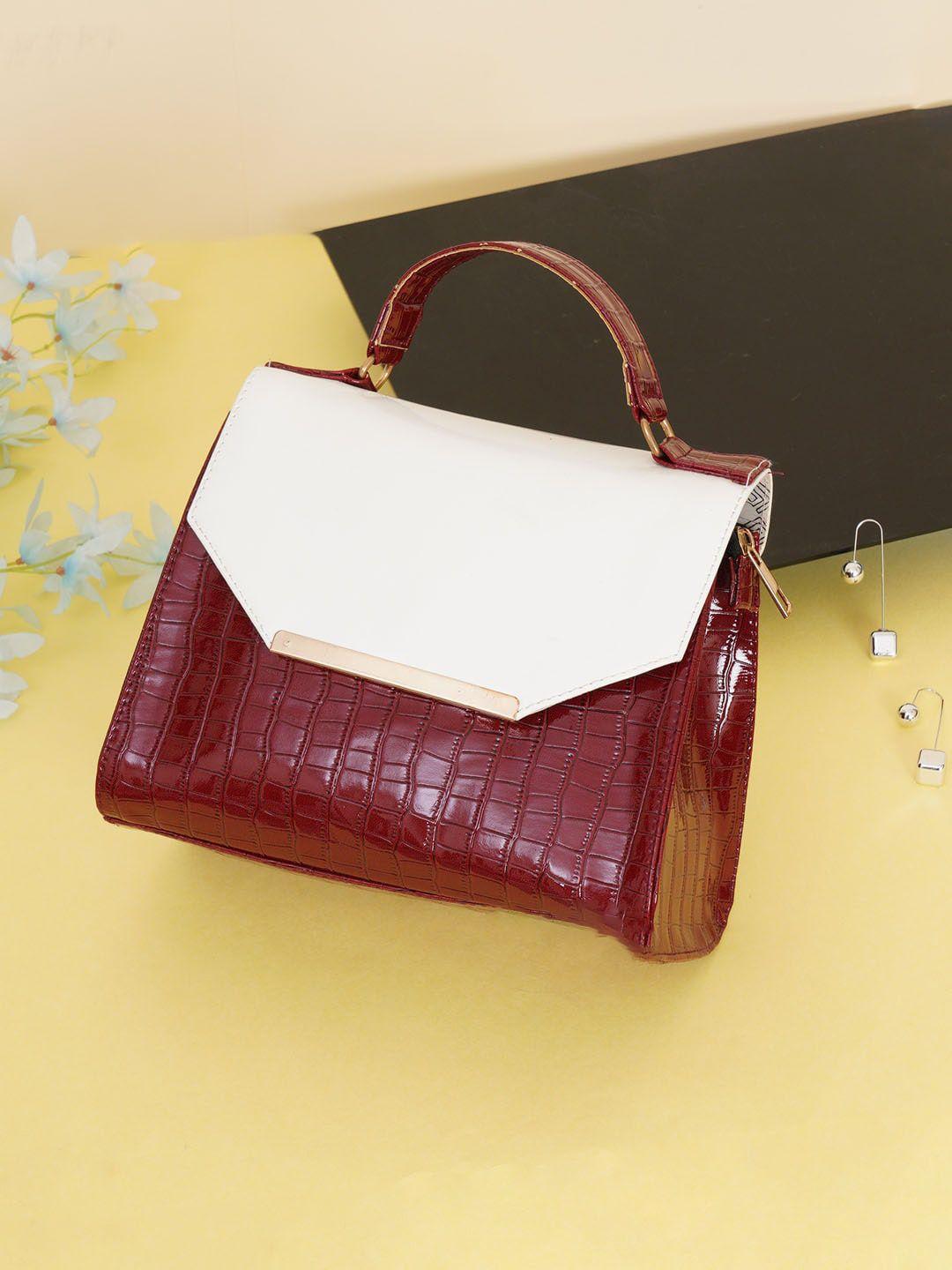 fabbhue women burgundy pu structured handbag