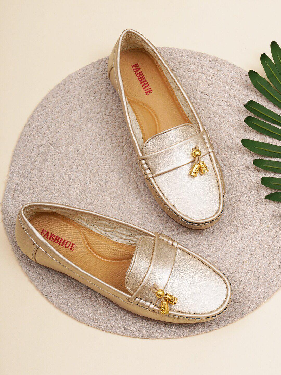 fabbhue women gold-toned printed loafers