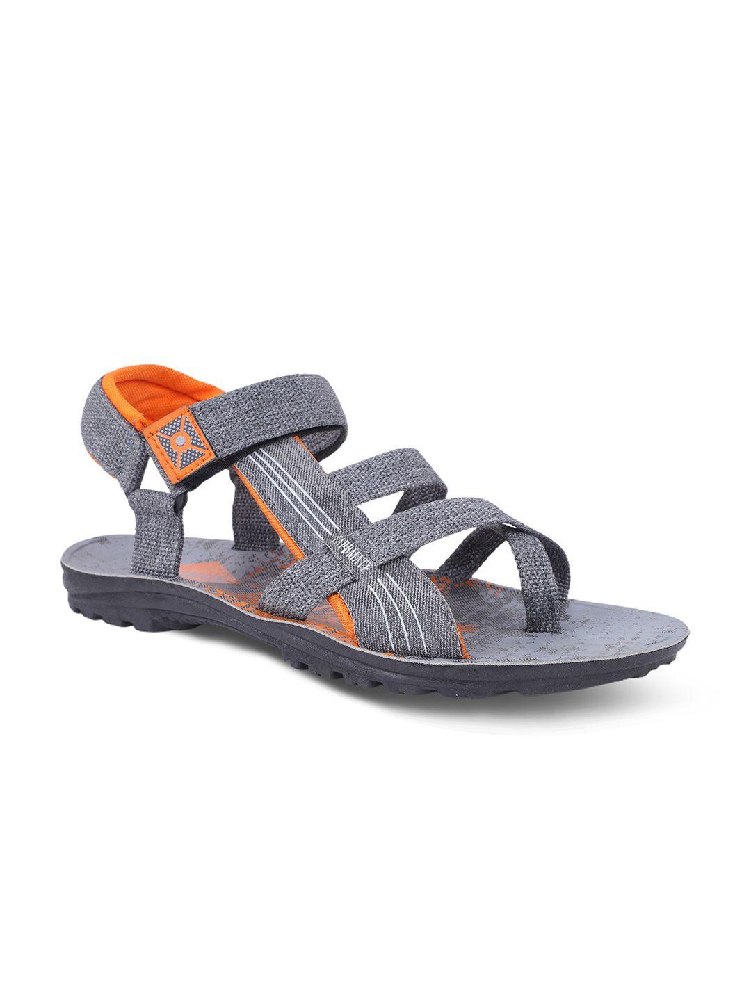 fabbmate men grey & orange solid comfort sandals