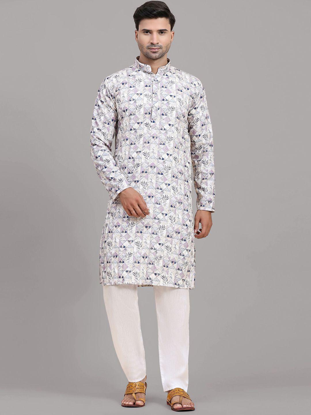 fabcartz floral printed sequined straight kurta with pyjamas