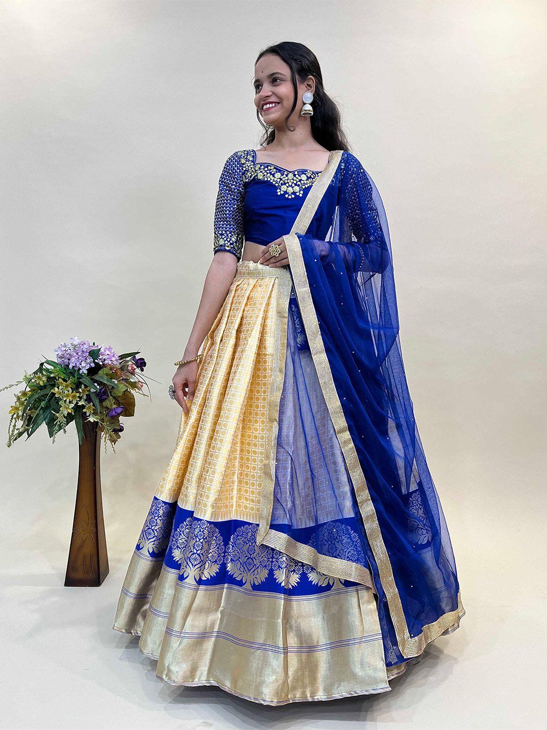 fabcartz blue semi-stitched lehenga & unstitched blouse with dupatta