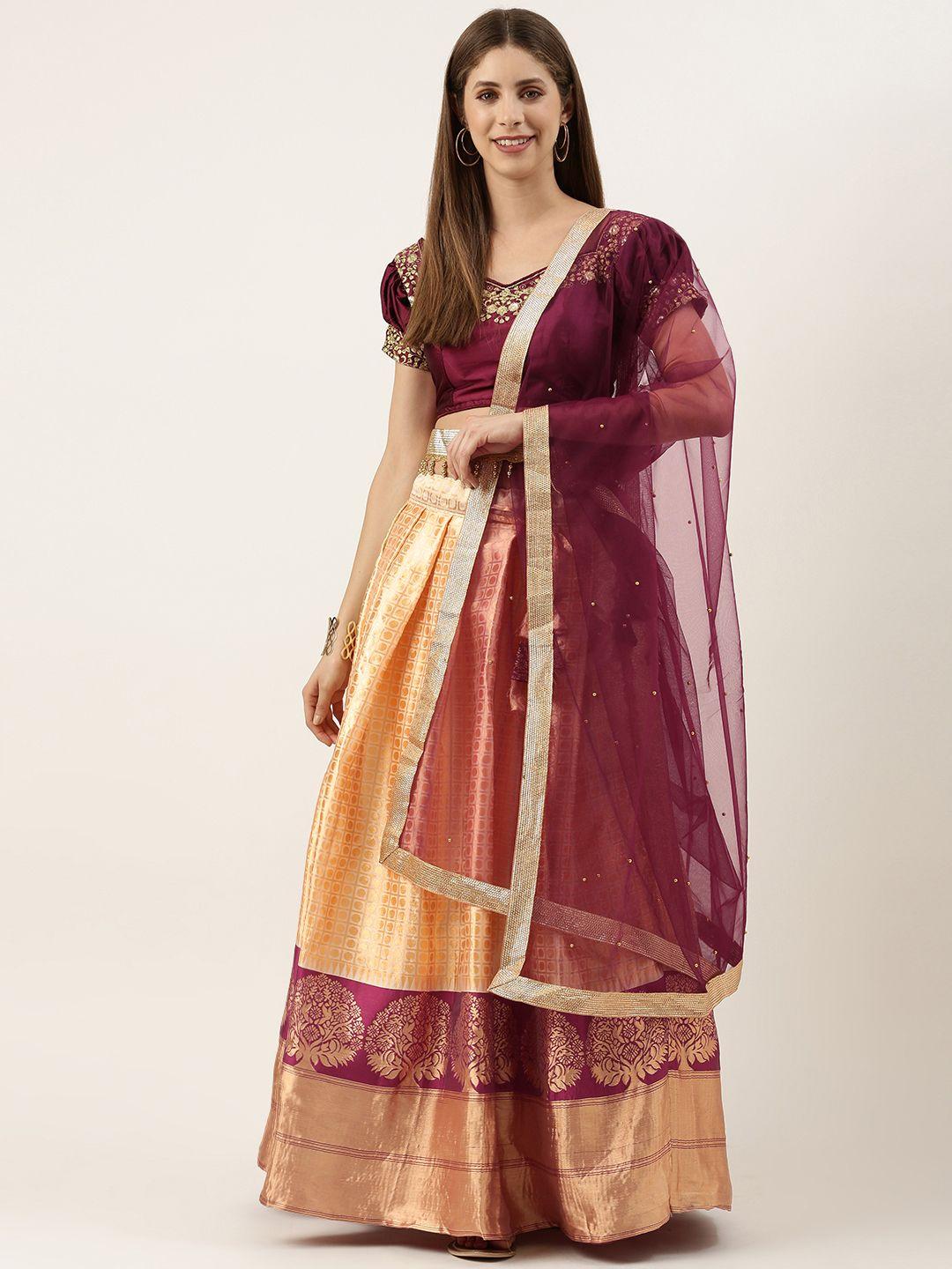 fabcartz embroidered semi-stitched lehenga & unstitched blouse with dupatta