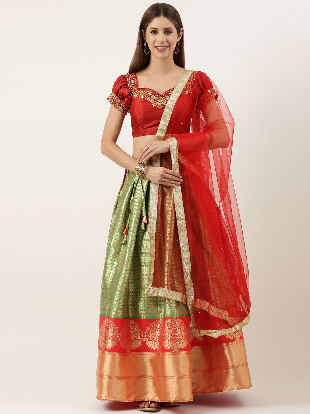 fabcartz embroidered sequinned semi-stitched lehenga & unstitched blouse with dupatta