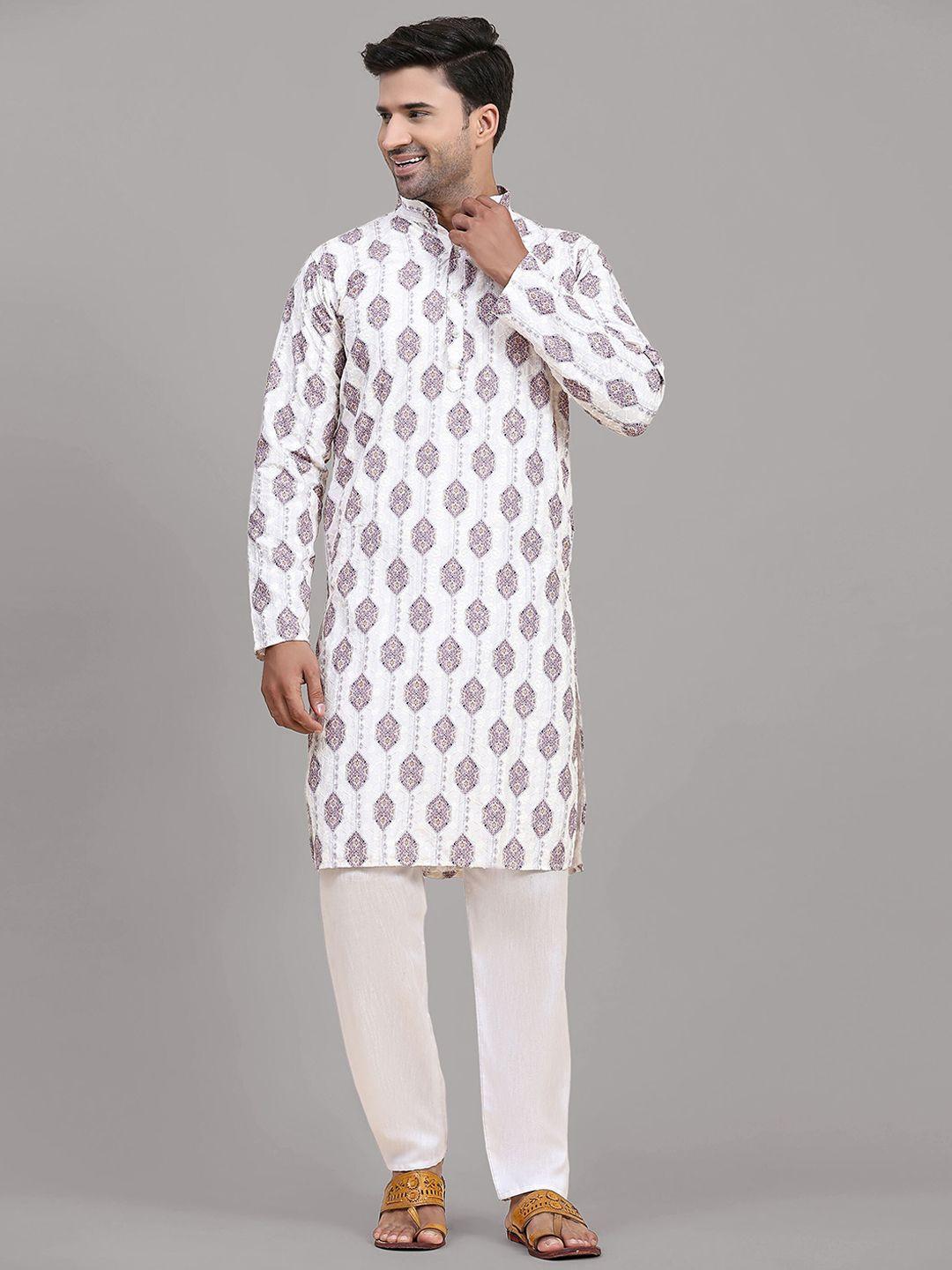 fabcartz ethnic motifs printed regular thread work kurta with pyjamas