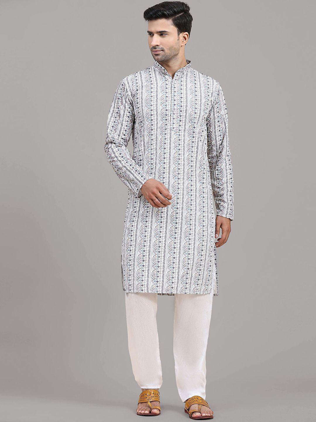 fabcartz ethnic motifs printed regular thread work kurta with pyjamas