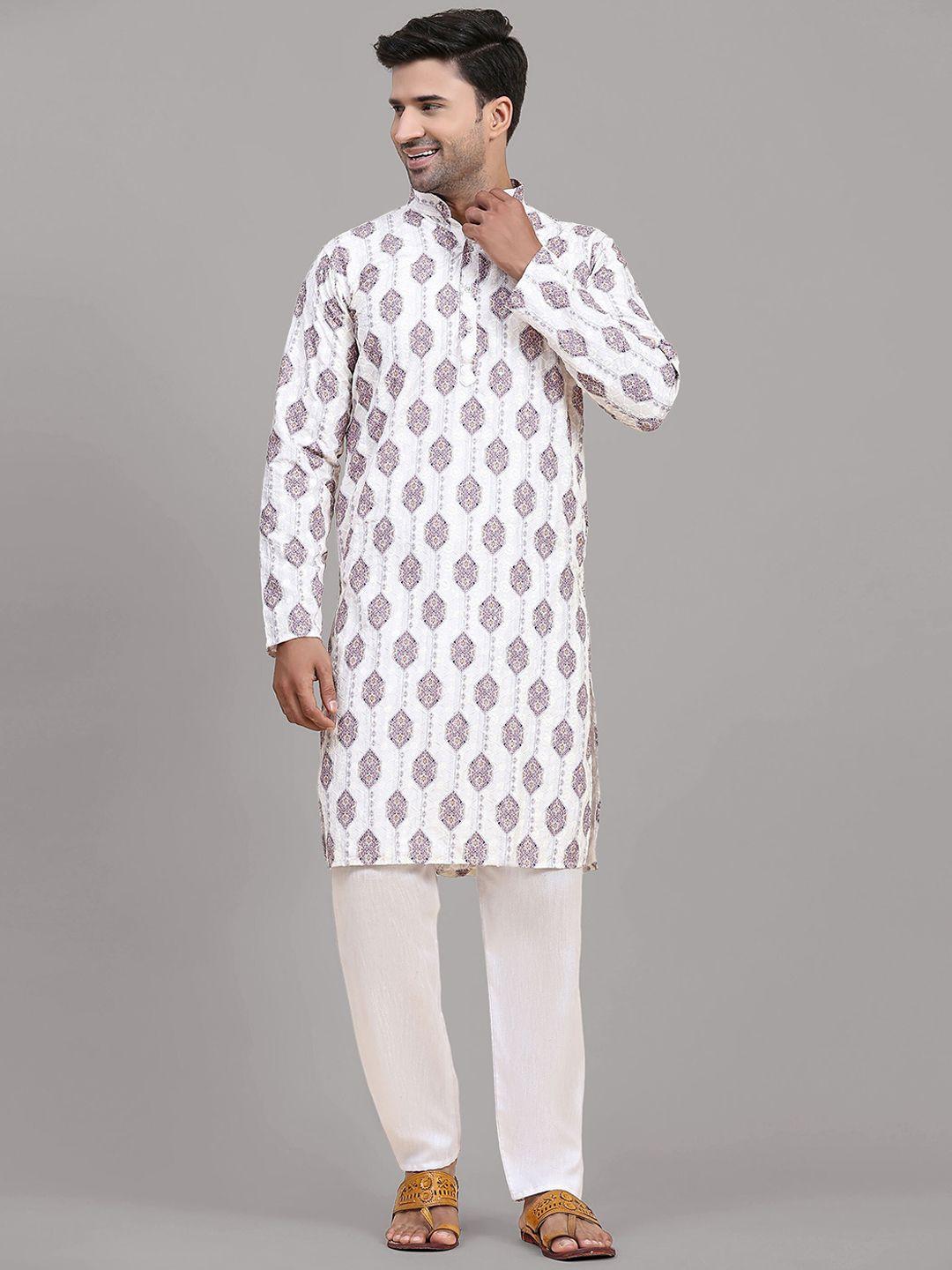 fabcartz ethnic motifs printed regular thread work kurta with pyjamas