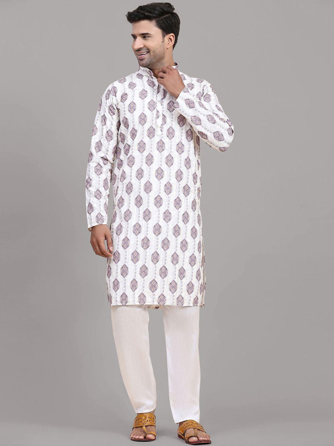 fabcartz ethnic motifs printed thread work straight kurta with pyjamas