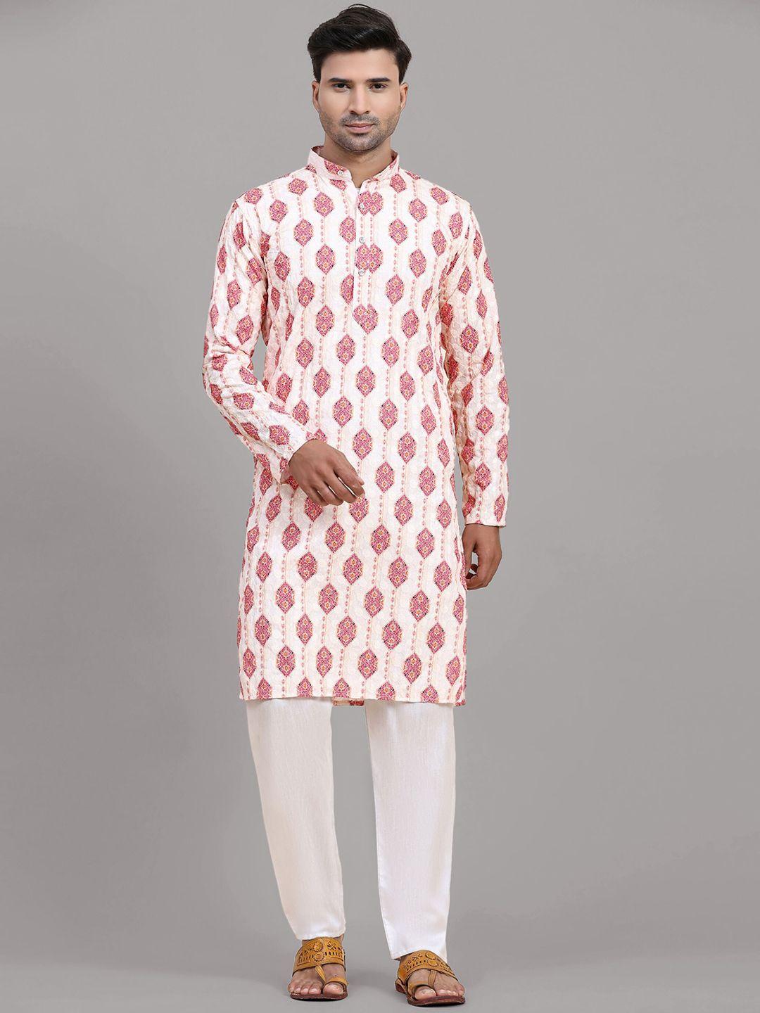 fabcartz ethnic motifs printed thread work straight kurta with pyjamas