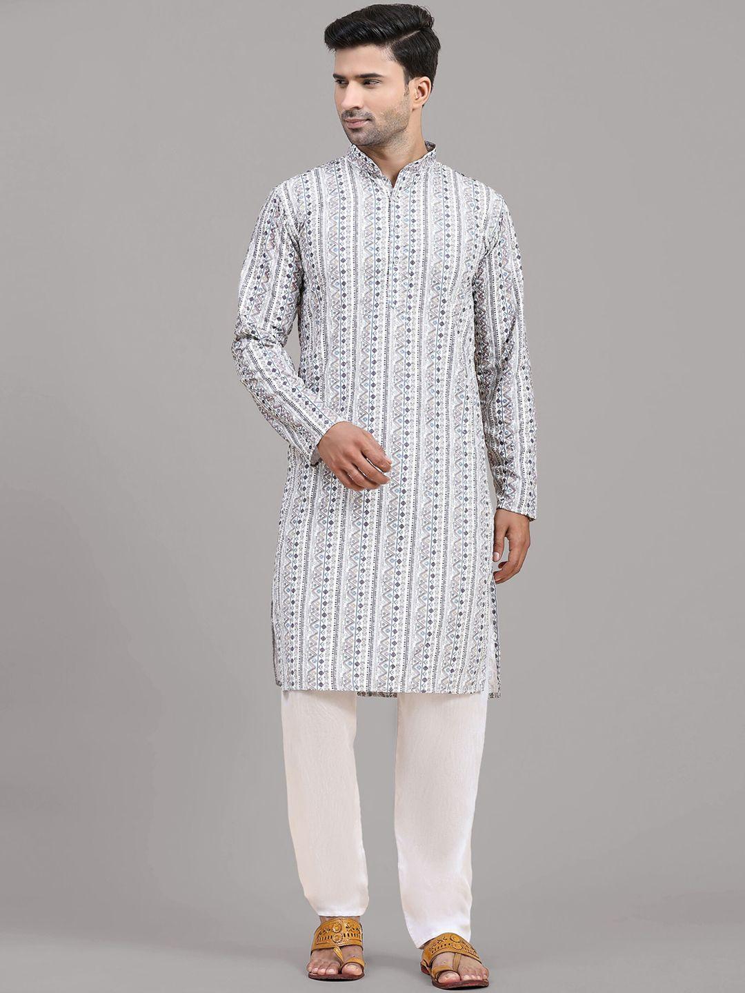 fabcartz geometric printed mandarin collar kurta with pyjamas