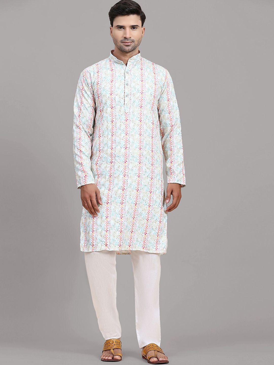 fabcartz geometric printed sequined straight kurta with pyjamas