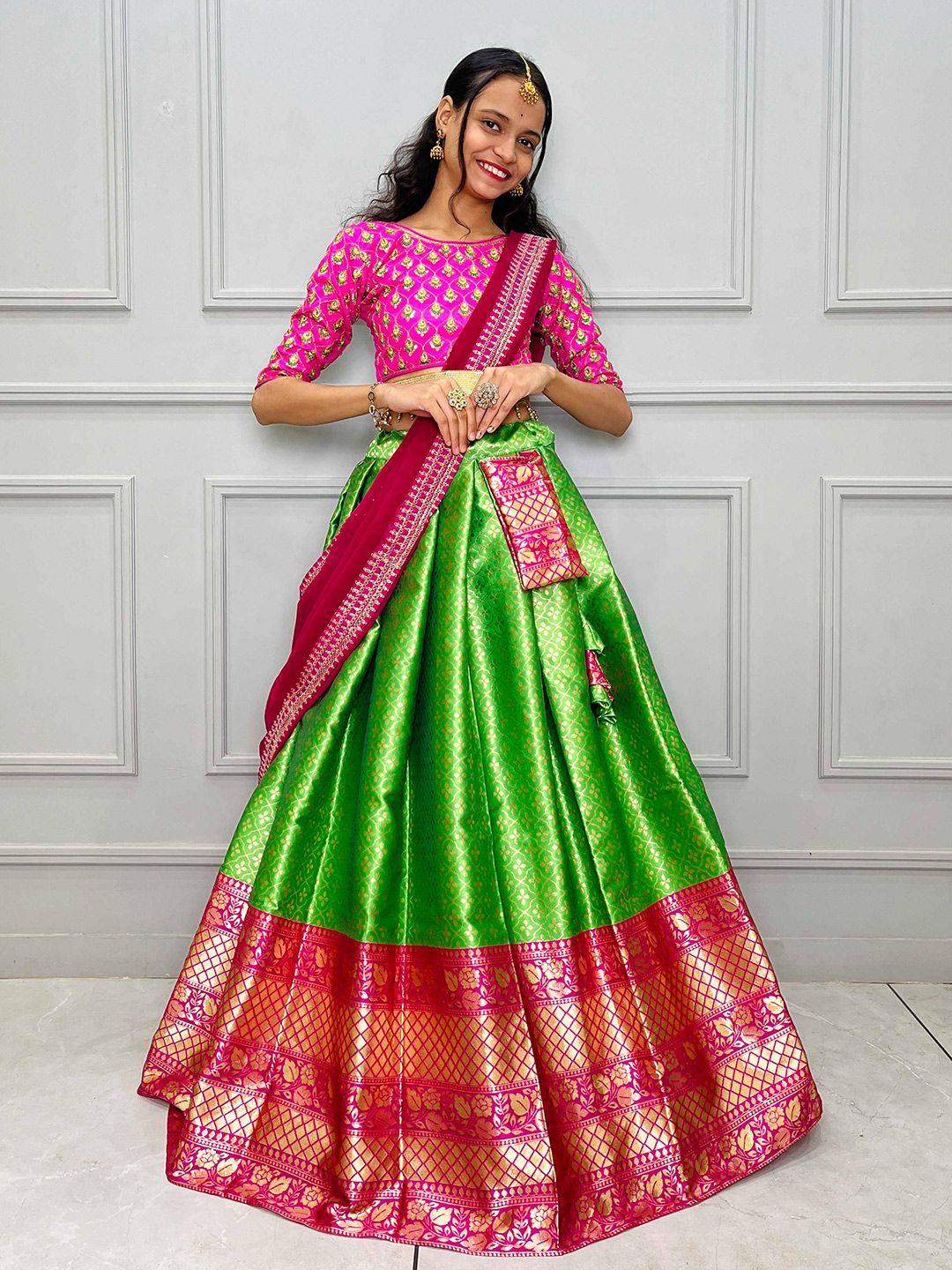 fabcartz lime green semi-stitched lehenga & unstitched blouse with dupatta