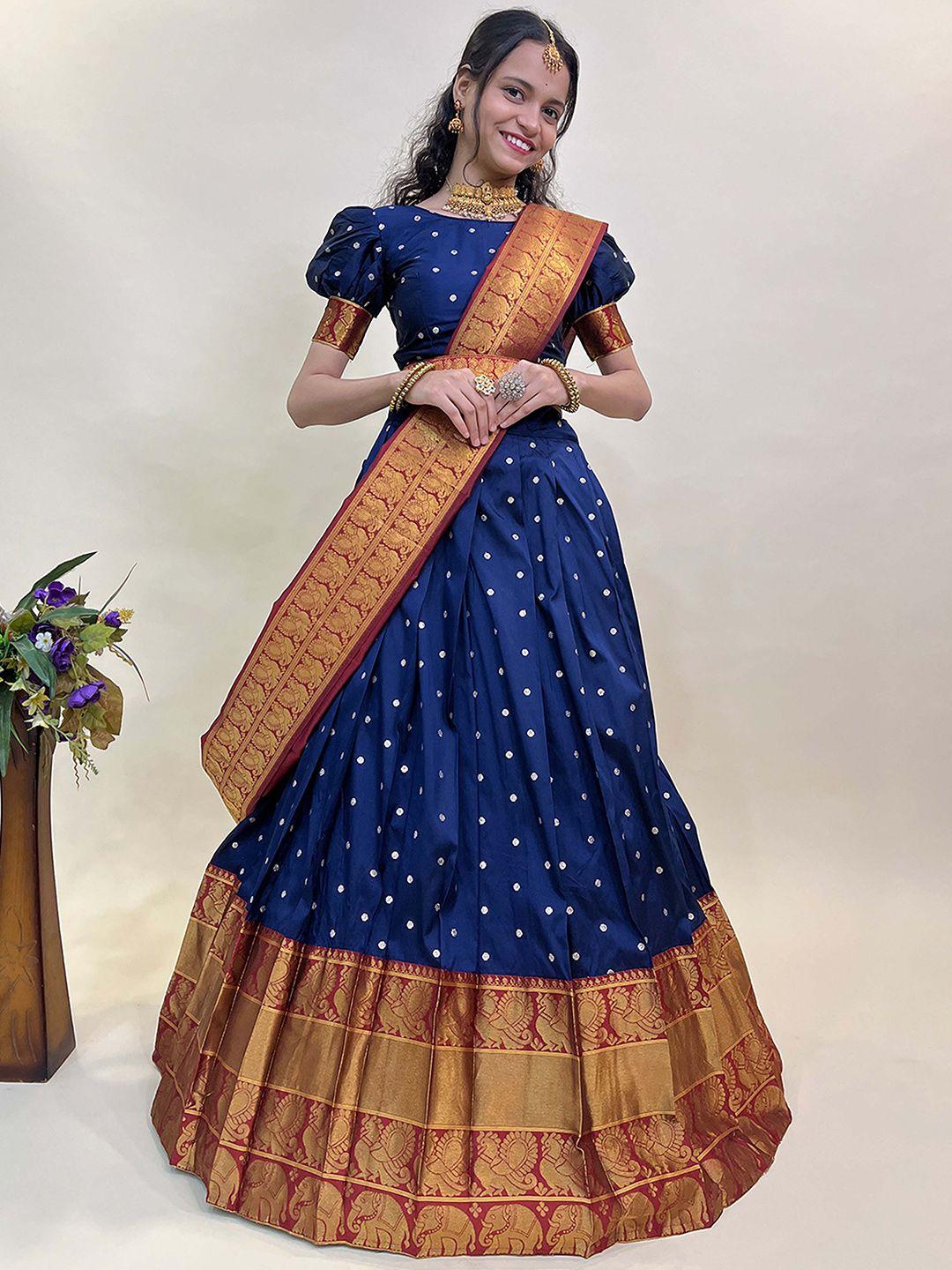 fabcartz maroon & navy blue semi-stitched lehenga & unstitched blouse with dupatta