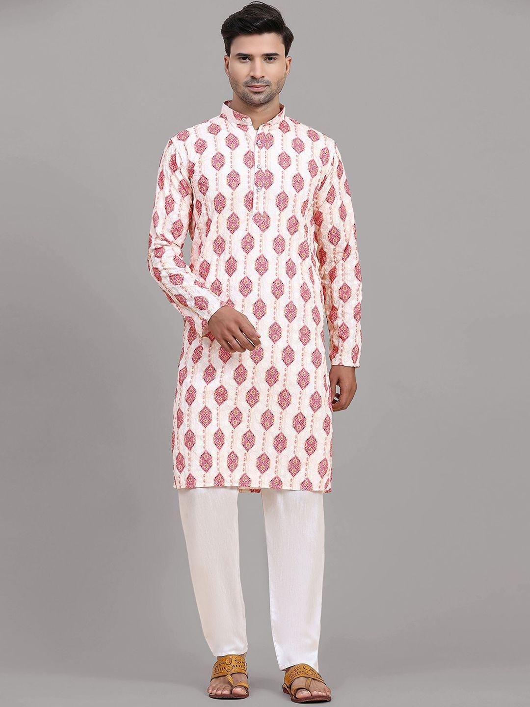 fabcartz men ethnic motifs embroidered kurta with pyjamas