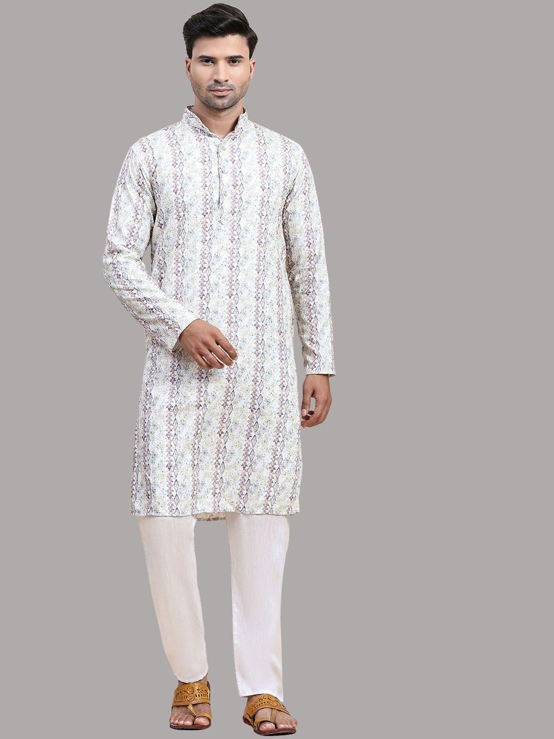 fabcartz men ethnic motifs embroidered regular kurta with pyjamas