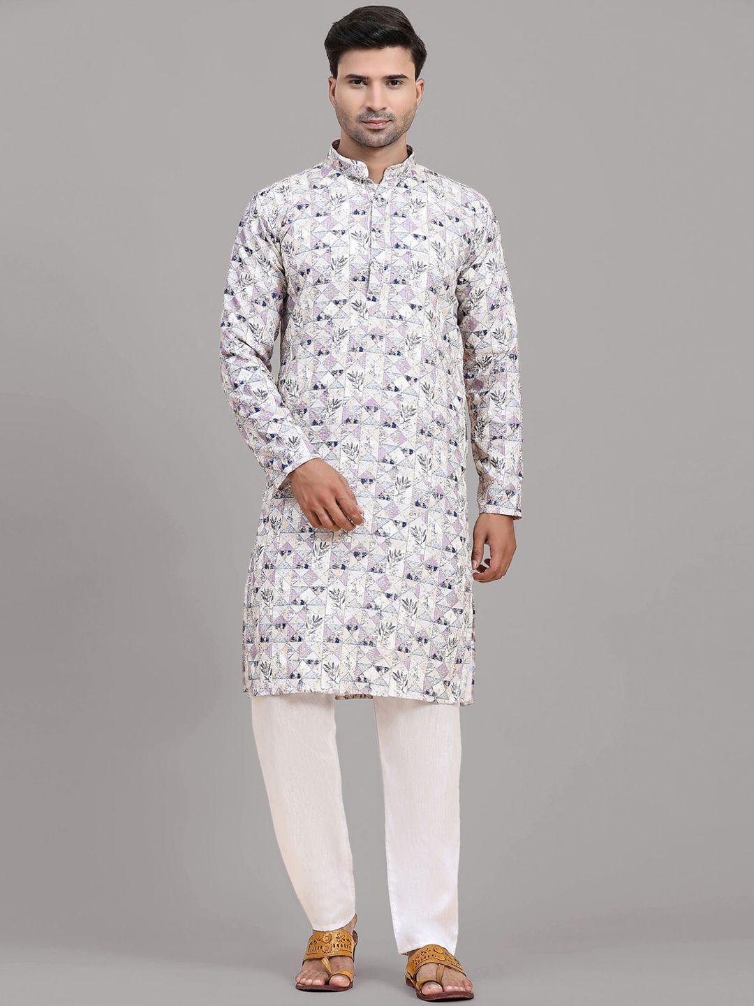 fabcartz men floral embroidered kurta with pyjamas