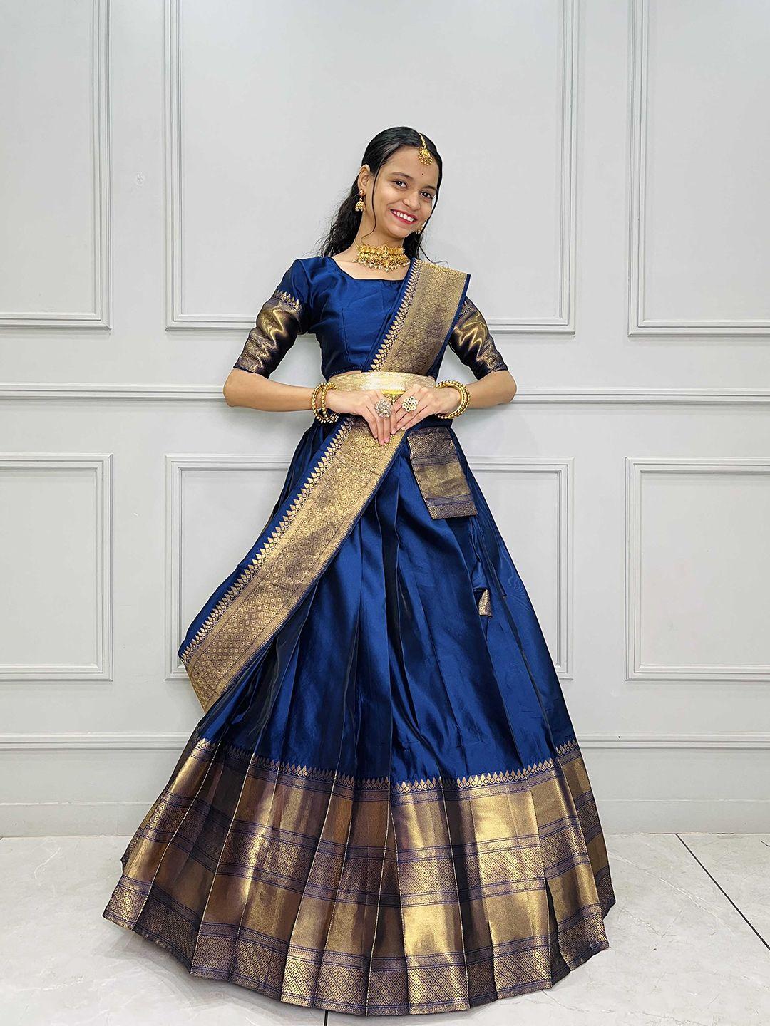 fabcartz navy blue semi-stitched lehenga & unstitched blouse with dupatta