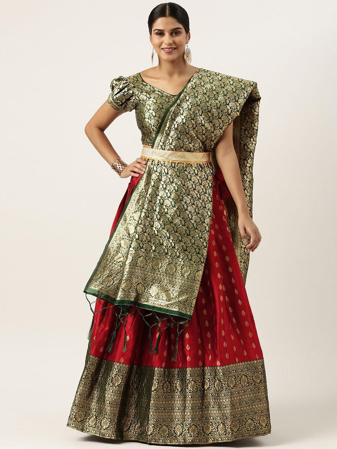 fabcartz unstitched zari lehenga & blouse with dupatta