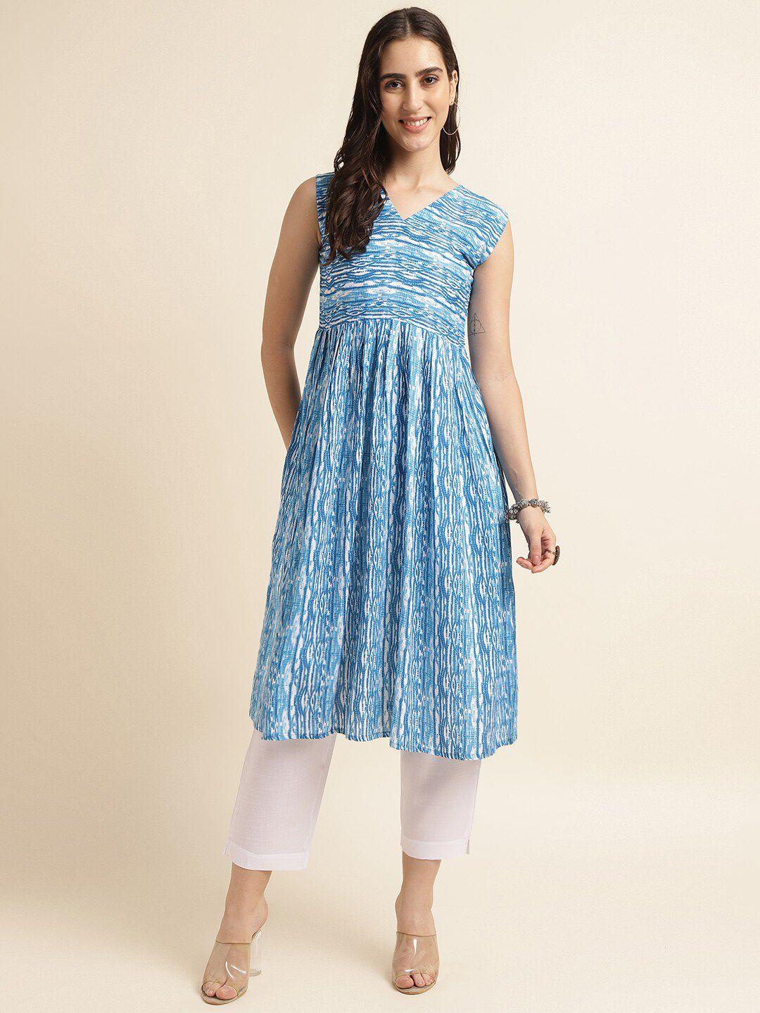 fabclub abstract printed a-line pleated kurta with trousers