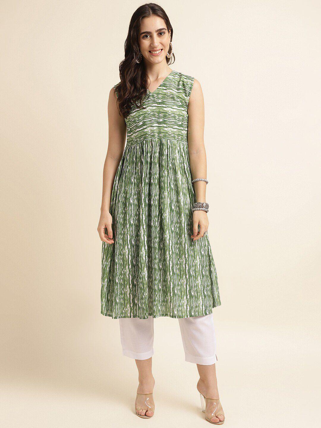 fabclub abstract printed pleated kurta with trousers