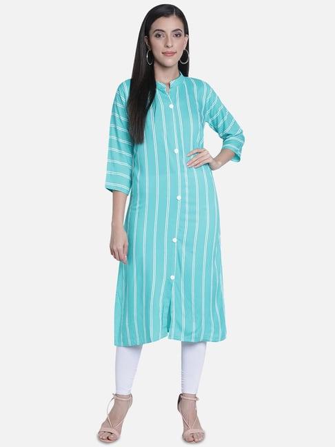 fabclub blue printed straight kurta