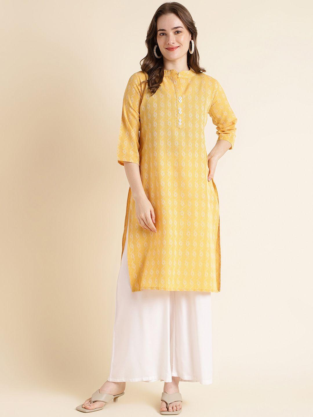 fabclub ethnic motifs woven design mandarin collar kurta