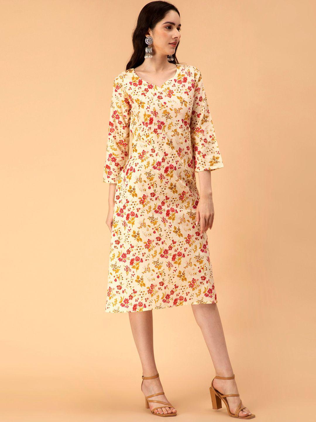 fabclub floral printed a-line midi cotton ethnic dress